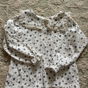 Zara Girls Floral Long Sleeve Blouse with Lace Collar